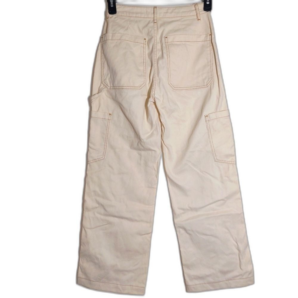 Denim Co. Women's 100% Cotton High Waist Wide Leg Cargo Jeans Cream Size 2 EUC - Picture 7 of 12